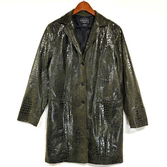 Selene Sport 14‎ Plus Black Green Faux Alligator Skin Coat Jacket Formal Sexy - Picture 1 of 9